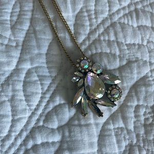 Long Gold Necklace W/ Chunky Jeweled Pendant